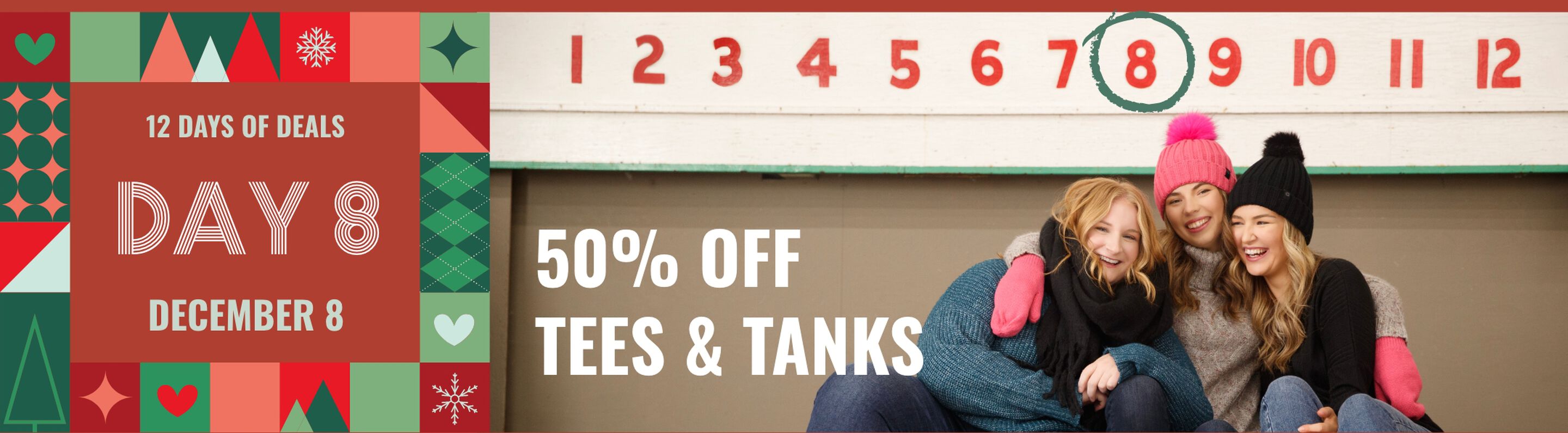 12 days of deals - Dec 8- 50% off tees and tanks