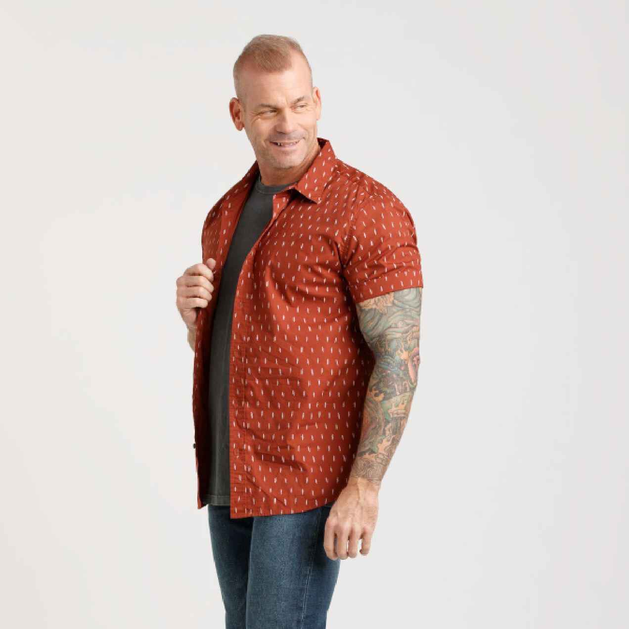 orange abstract print shirt