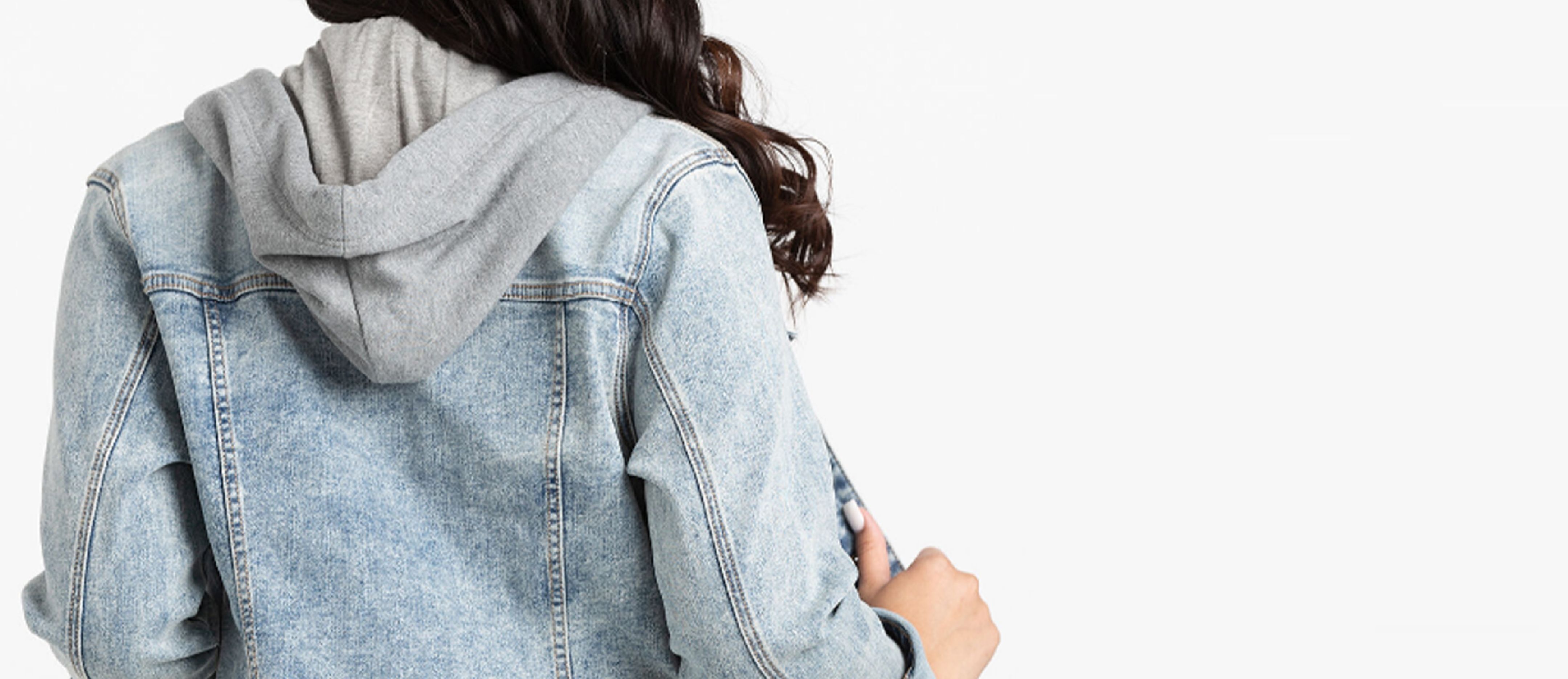 Denim jacket layered hoodie top