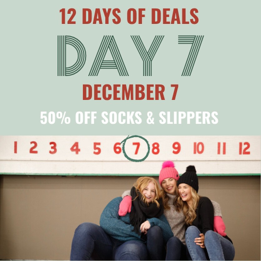 12 Days of Deals - December 7 - 50% off socks and slippers