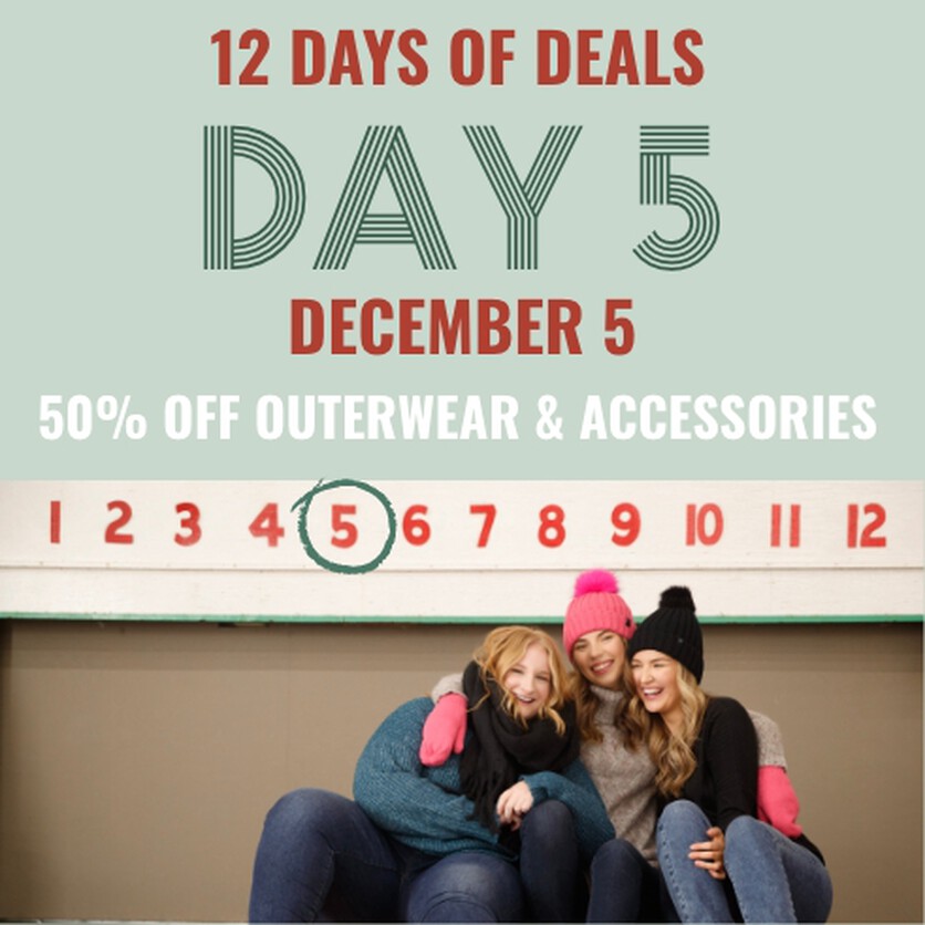 12 Days of Deals - December 5 - 50% off outerwear