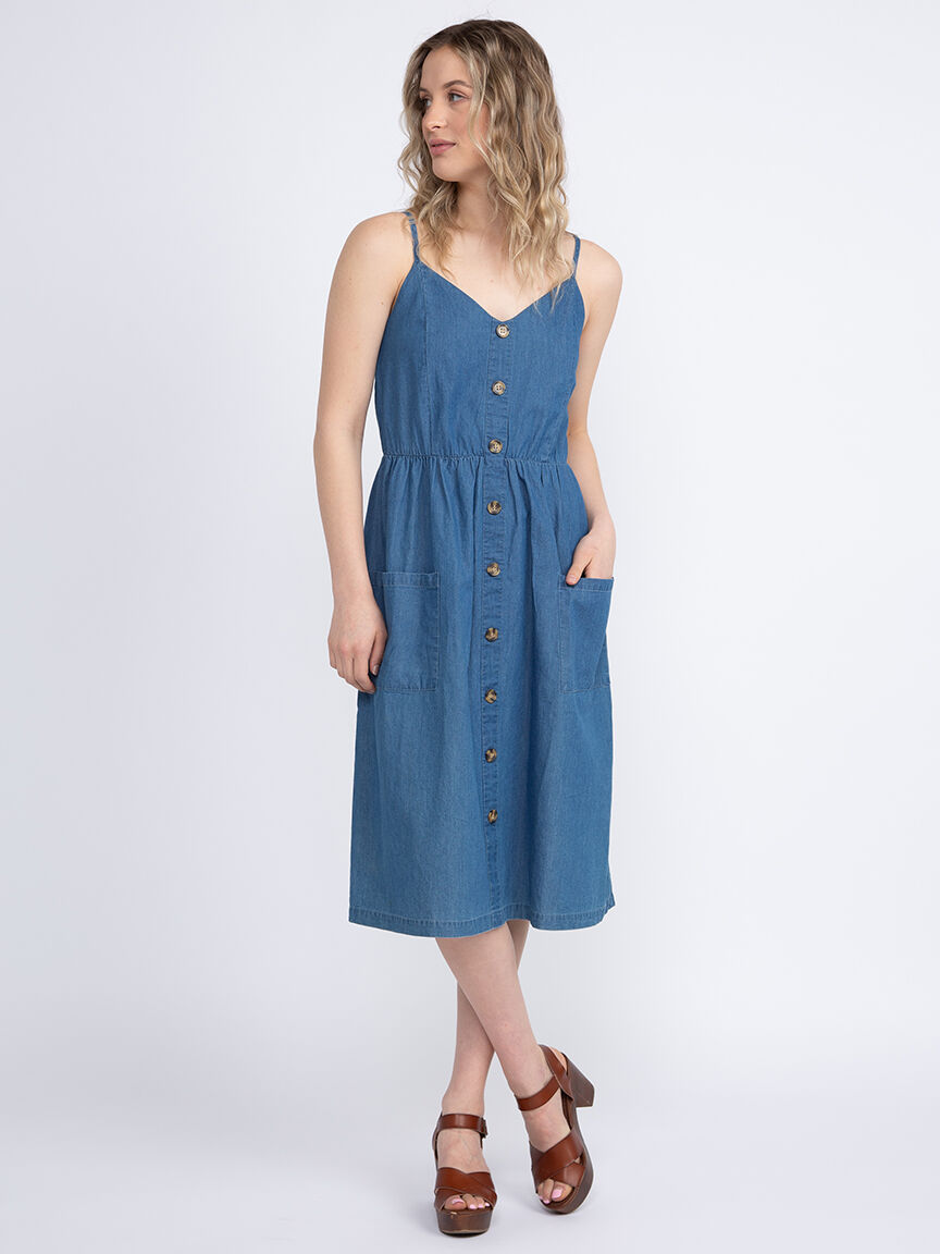 Women's Chambray Midi Dress Warehouse One Women's Chambray Midi Dress Warehouse One