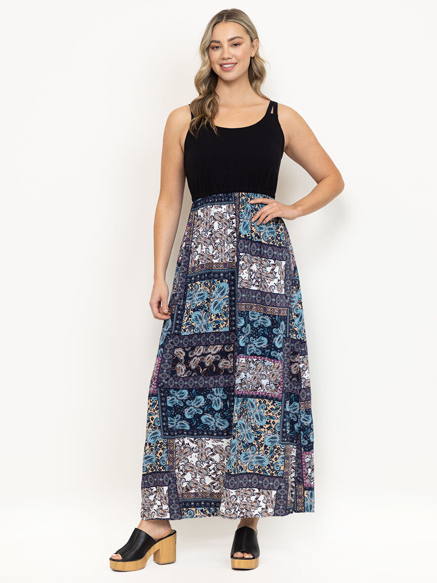 Women's Colour Block Scarf Maxi Dress
