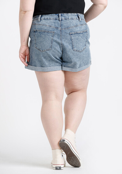 Women's Plus High Rise Marble Wash Rip & Repair Shortie Women's Plus High Rise Marble Wash Rip & Repair Shortie Image 2