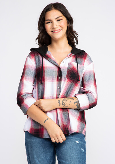 Women's Flannel Hooded Plaid Shirt Image 4