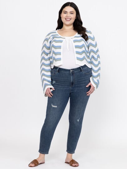 Women's Wave Stitch Tie Front Cardigan Women's Wave Stitch Tie Front Cardigan