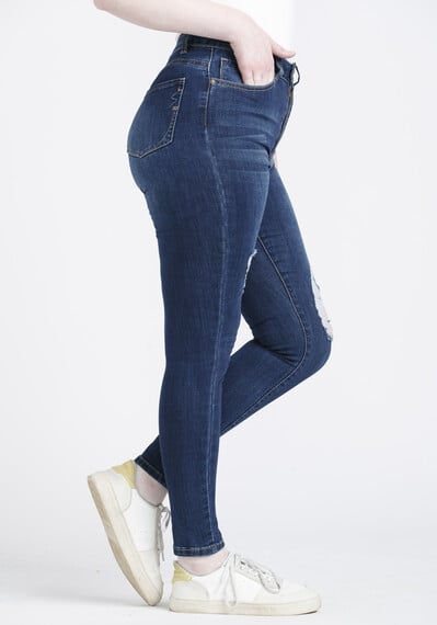 Women's 2 Button High Rise Destroyed Skinny Jeans Image 3