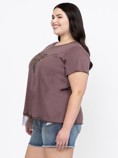 Women's Cow Skull Fringe Tee Women's Cow Skull Fringe Tee