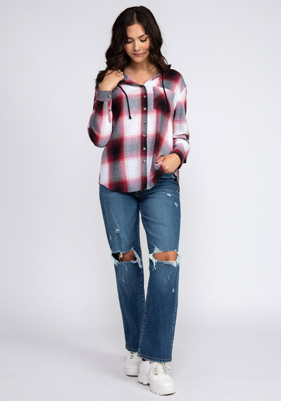 Women's Flannel Hooded Plaid Shirt Image 3