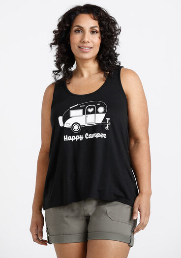 Women's Happy Camper Racerback Tank, BLACK
