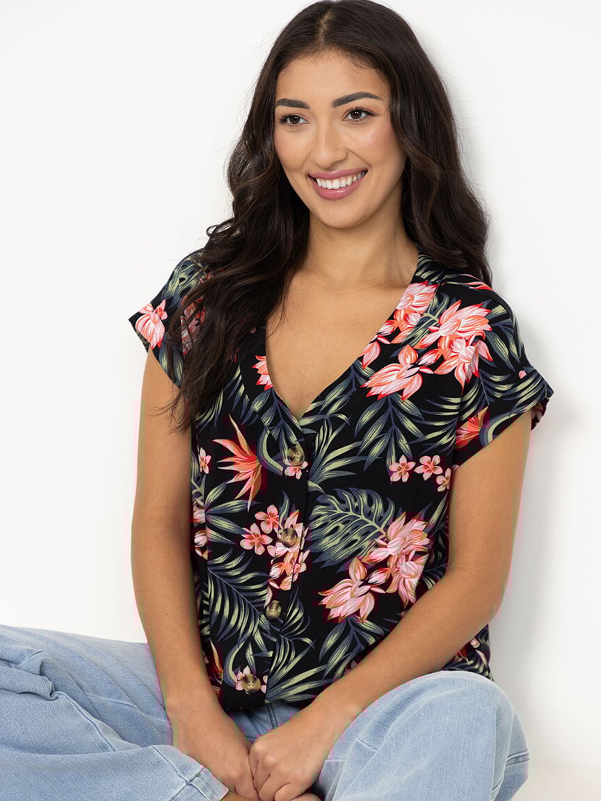 Women's Tropical Button Front Top
