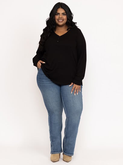 Women's Rib Long Sleeve Henley Women's Rib Long Sleeve Henley