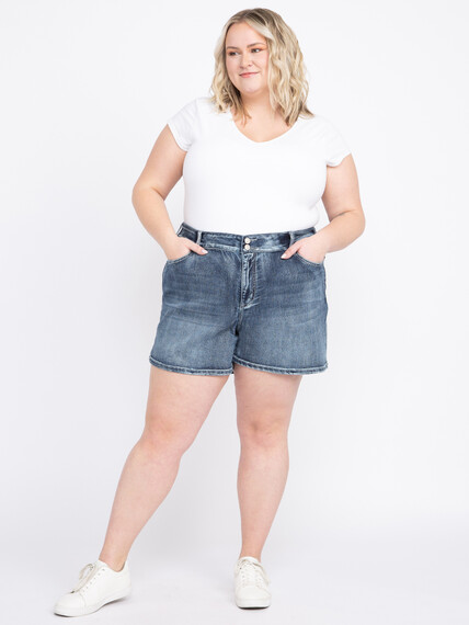 Women's Plus 2 Button Flap Pocket Denim Shortie Women's Plus 2 Button Flap Pocket Denim Shortie Image 1