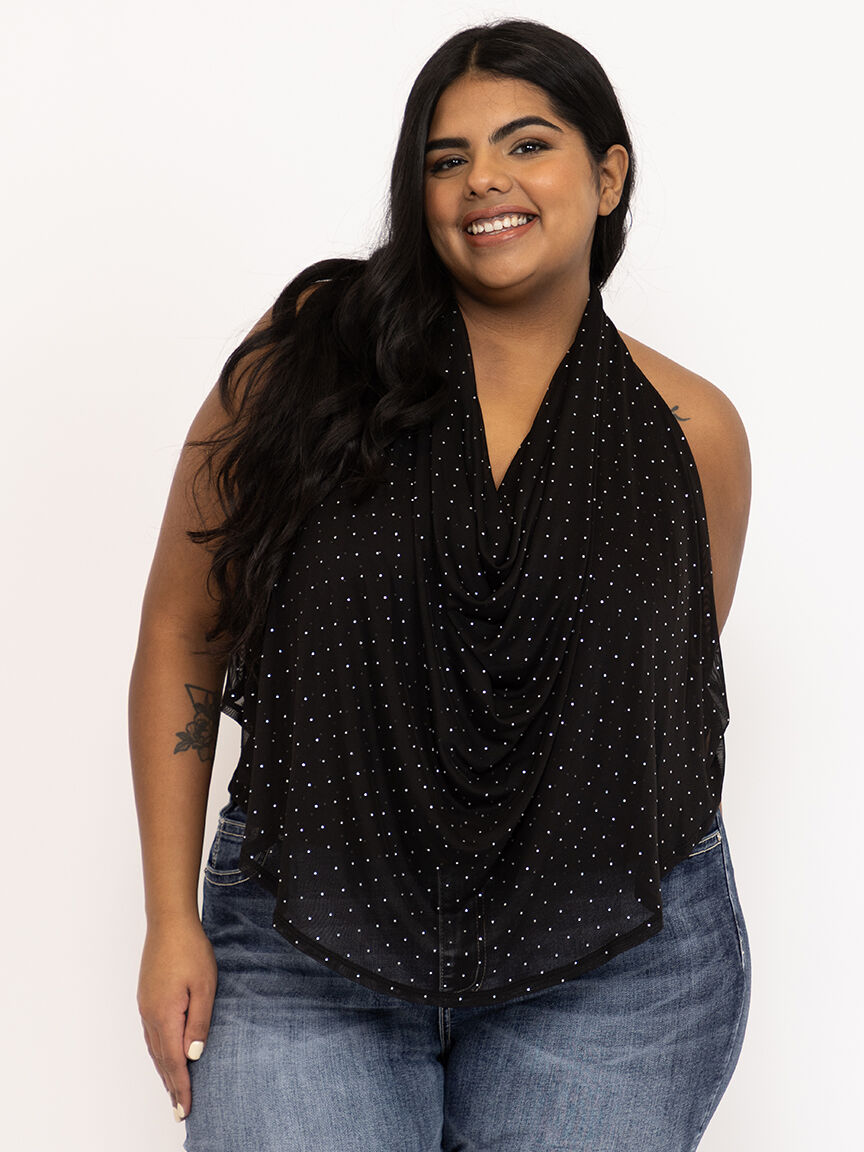 Women's Studded Mesh Halter Tank