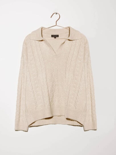 Women's Collared Cable Knit Sweater