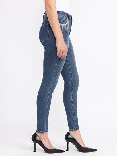 Women's Medium Wash Ankle Skinny Jeans with Rhinestone Women's Medium Wash Ankle Skinny Jeans with Rhinestone