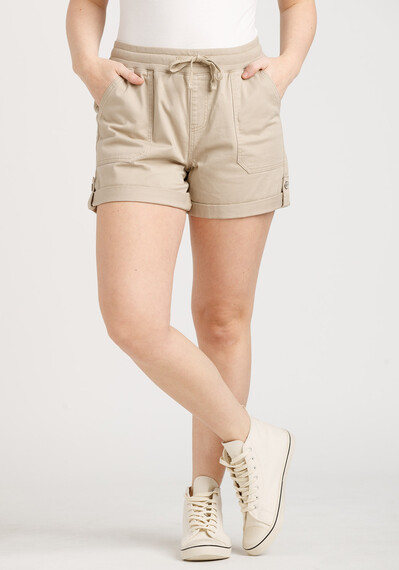 Women's Knit Waist Stretch Twill Utility Shortie Women's Knit Waist Stretch Twill Utility Shortie Image 1