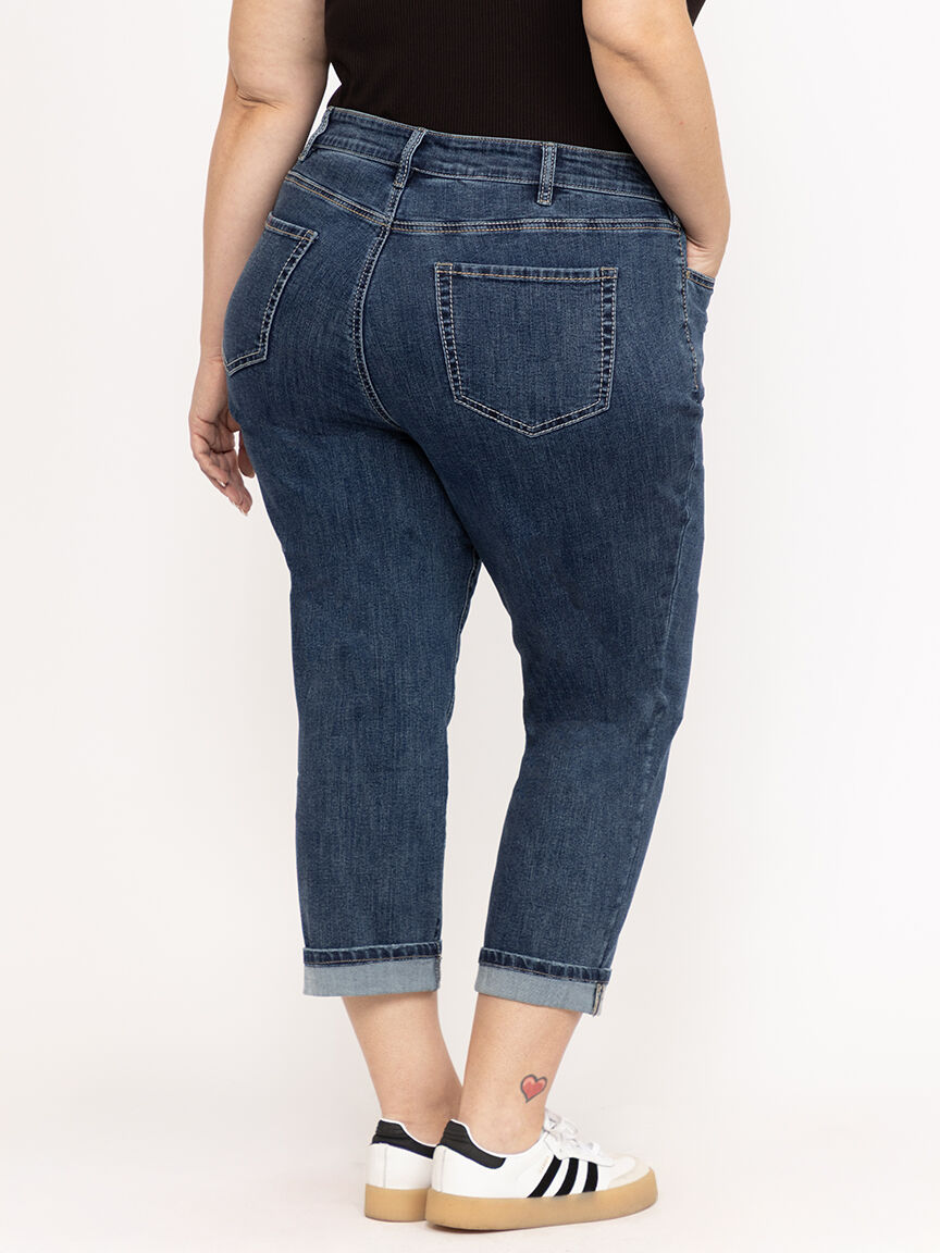 Women's Plus Medium Dark Wash Cuffed Girlfriend Jeans