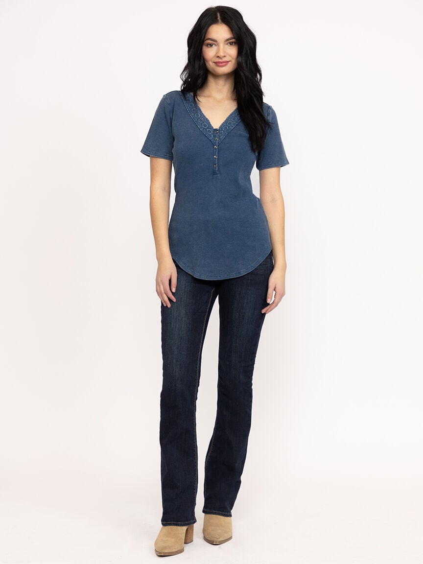 Women's Washed Rib Henley Tee