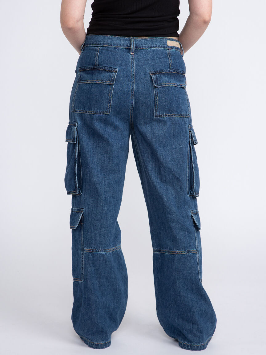 【BOK PLACE】Back Point Pocket Washing Wide Fit Denim PT XL BXCNCKD American Retro Washed and Worn-Out Large Pocket