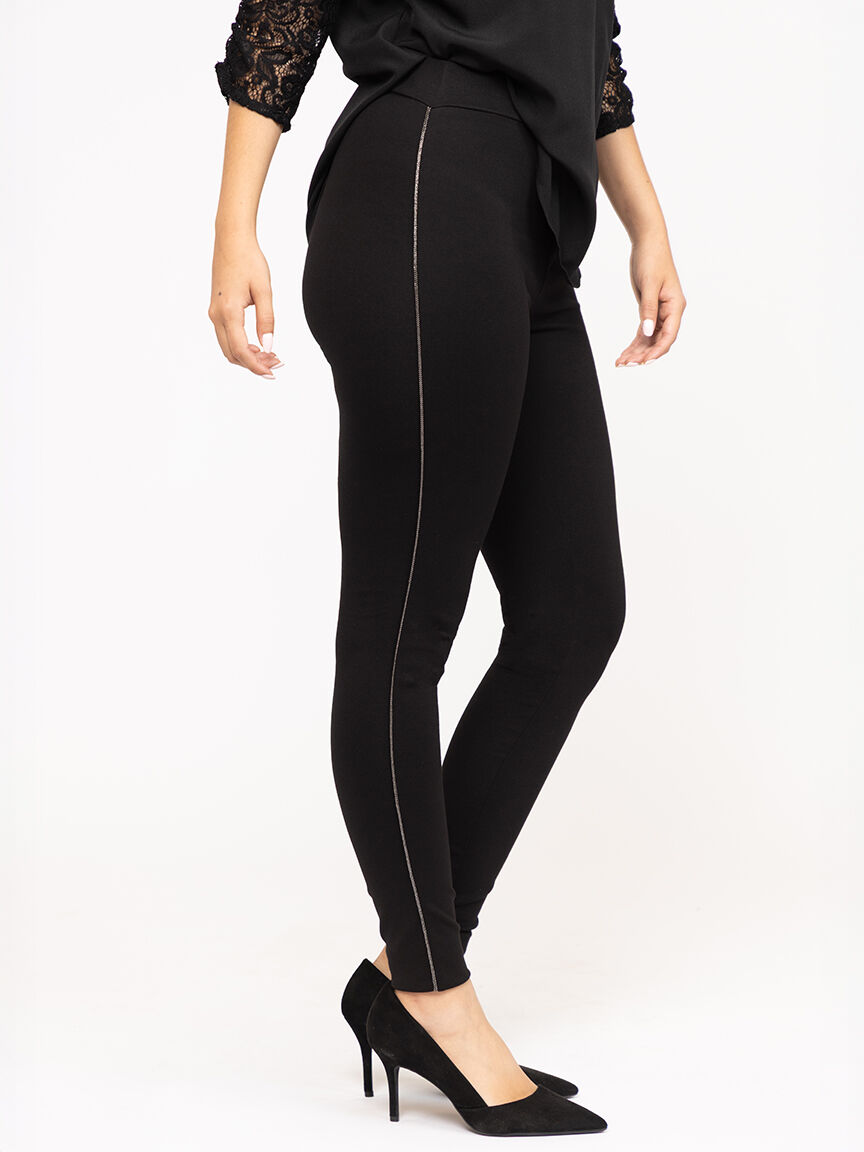 Women's Black Pull-on Rhinestone Outseam Ponte Skinny Pant