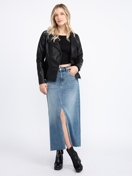 Women's Mid Waisted Maxi Skirt with Front Slit Image 1