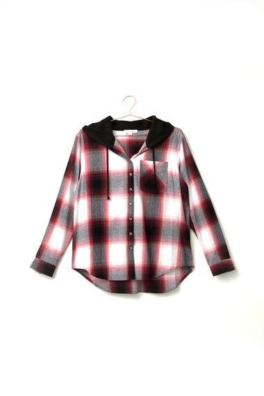 Women's Flannel Hooded Plaid Shirt Image 6