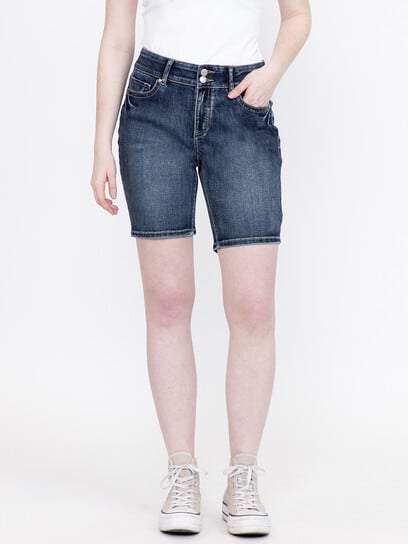 Women's 2 Button Medium Dark Wash Bermuda Short Women's 2 Button Medium Dark Wash Bermuda Short