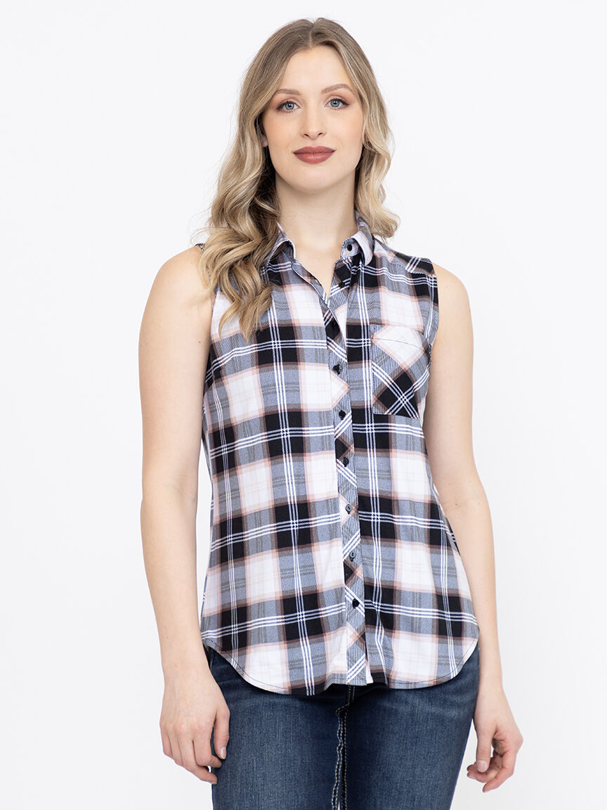 Women's Sleeveless Plaid Shirt Warehouse One Women's Sleeveless Plaid Shirt Warehouse One