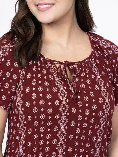 Women's Geo Tie Neck Peasant Top Women's Geo Tie Neck Peasant Top