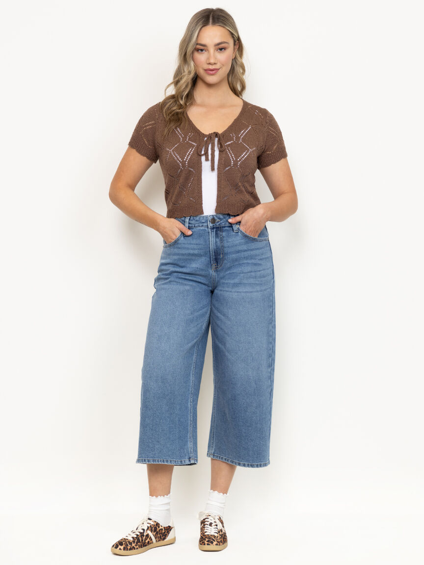 Women's Pointelle Tie Front Cardigan