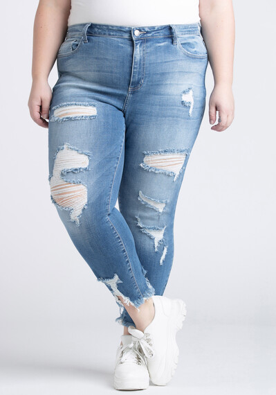 Women's Plus Heavy Destroyed Ankle Cutout Skinny Jeans Image 1