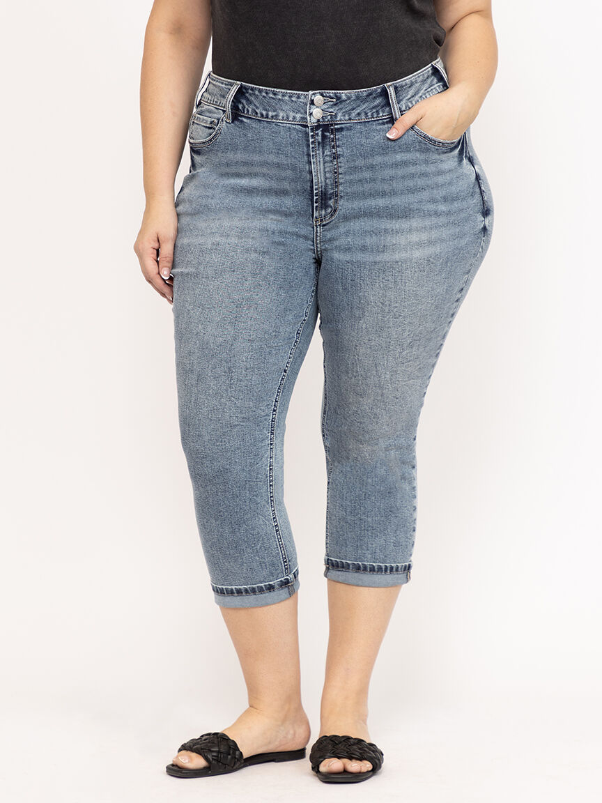 Women's Plus 2 Button Medium Wash Mid Ri