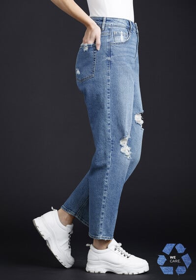 Women's High Rise Destroyed Stretch Mom Jean Image 3