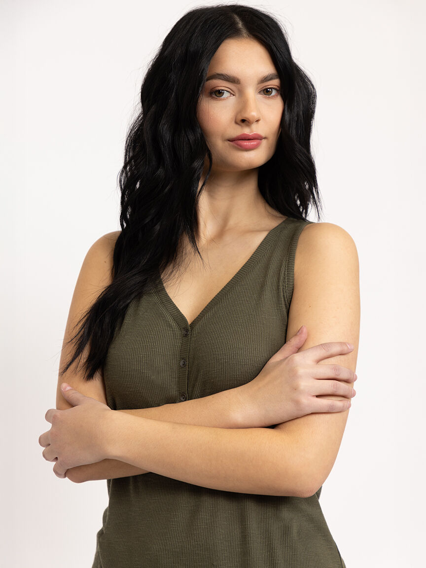 Women's Ribbed Henley Tank