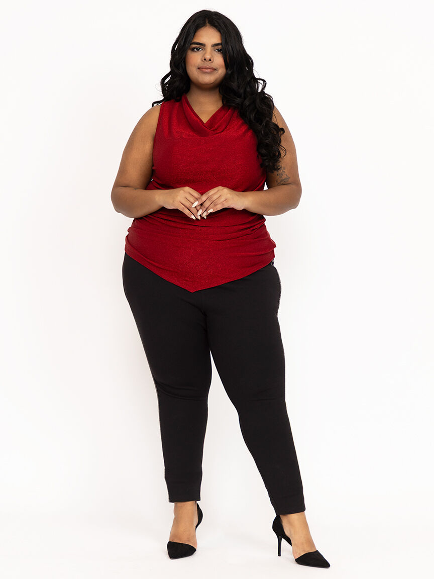 Women's Black Pull-on Rhinestone Outseam Ponte Skinny Pant