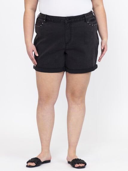 Women's High Rise Black Midi Short With Studs Women's High Rise Black Midi Short With Studs Image 5