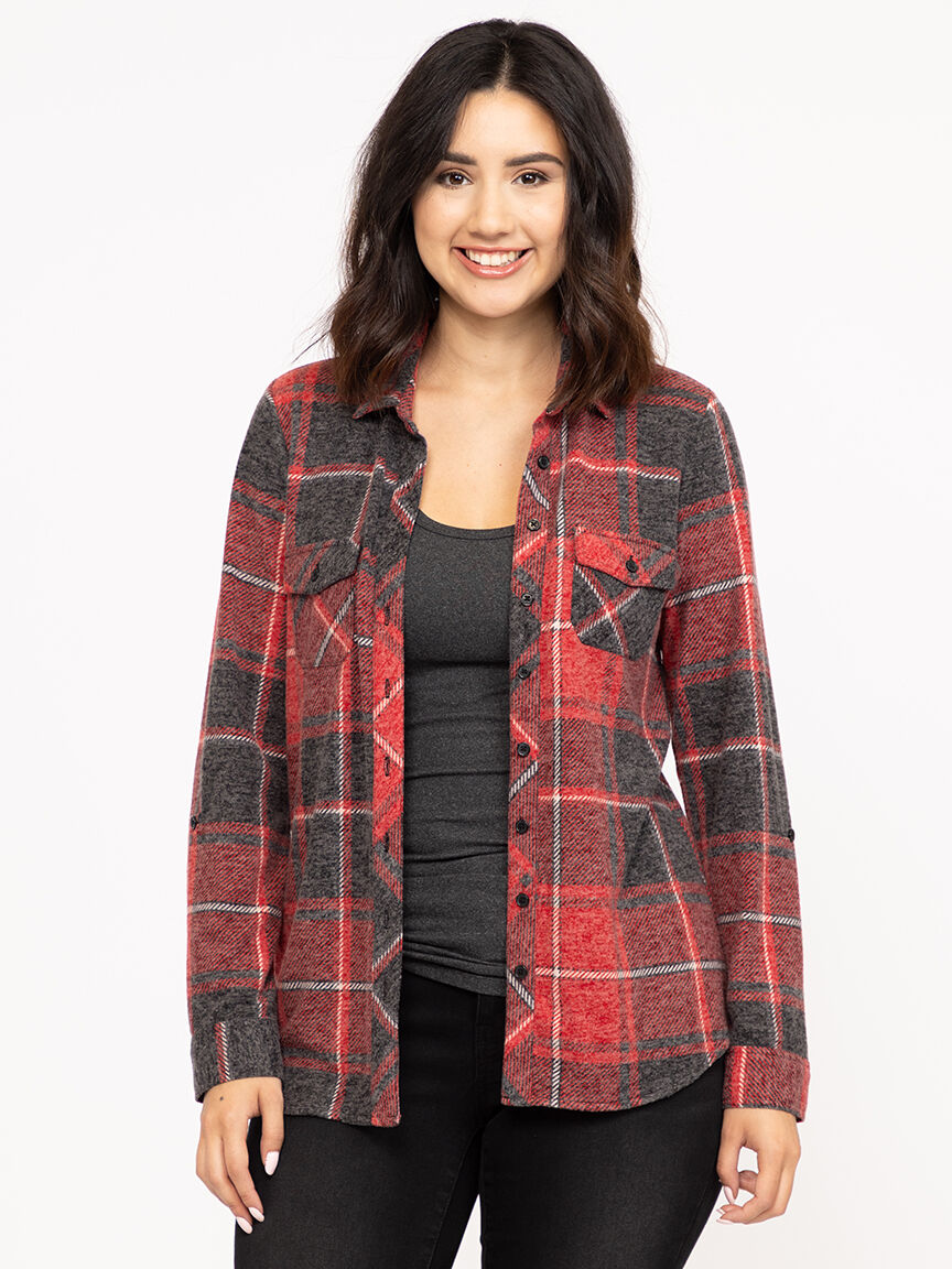 Women's Brushed Knit Plaid Shirt