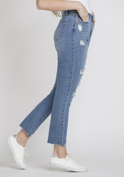 Women's High Rise Distressed Mom Jeans Image 3