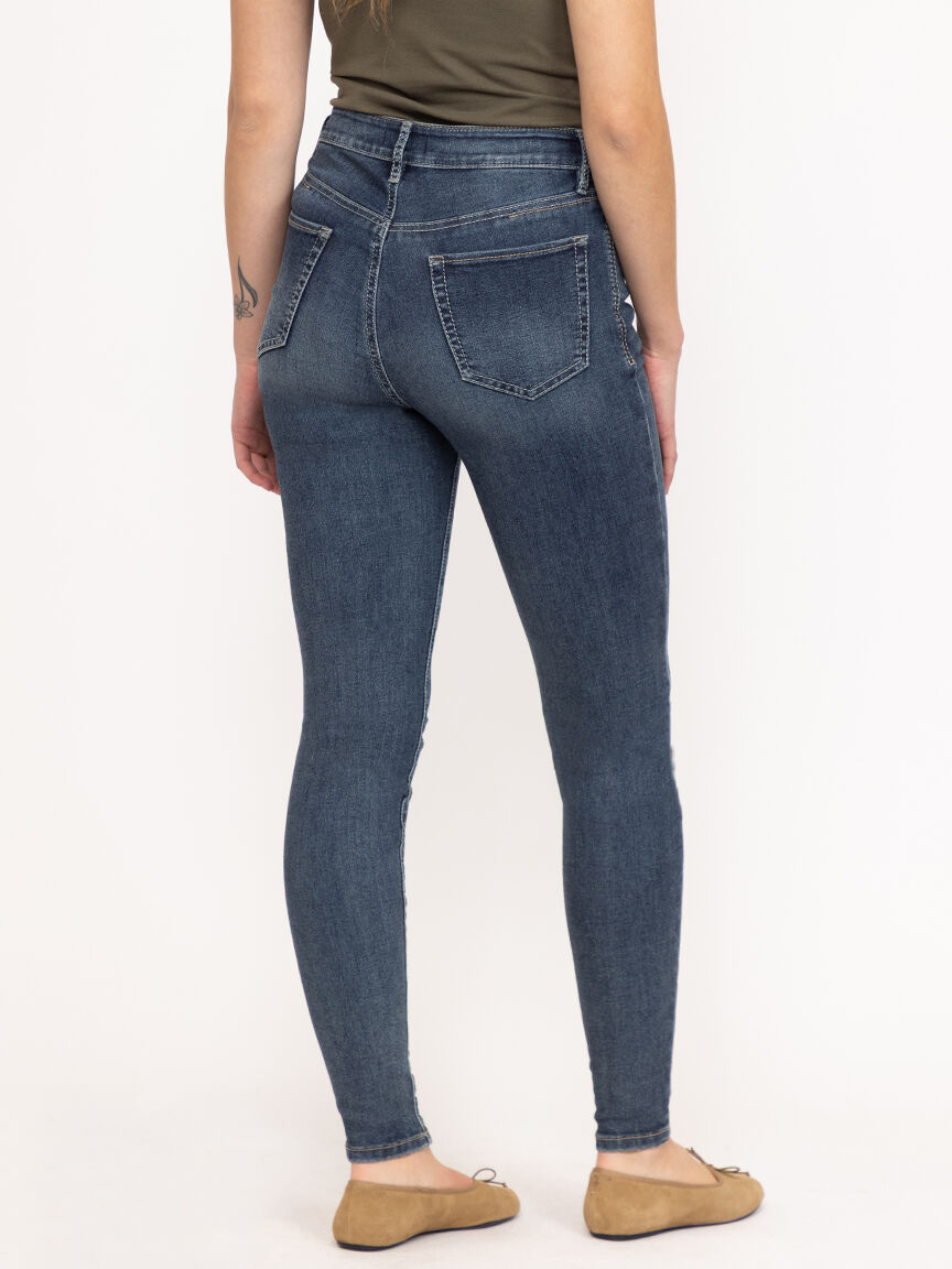 Women's Medium Wash 2 Tone Stitch Skinny Jeans