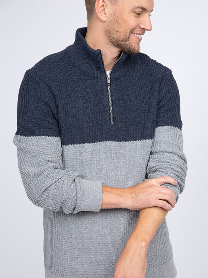 Men's Quarter Zip Colour Block Sweater Image 1
