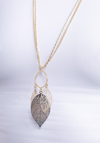 Filagree Leaf Trio on Hoop Double Chain Filagree Leaf Trio on Hoop Double Chain Image 2