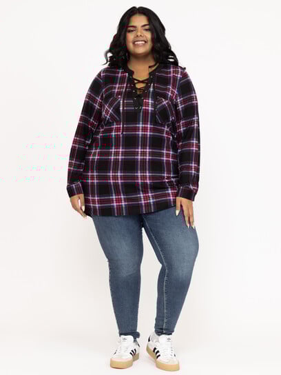 Women's Lace Up Plaid Shirt Women's Lace Up Plaid Shirt