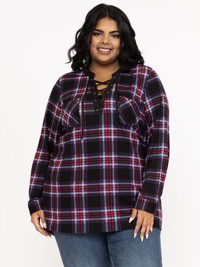 Women's Lace Up Plaid Shirt Women's Lace Up Plaid Shirt