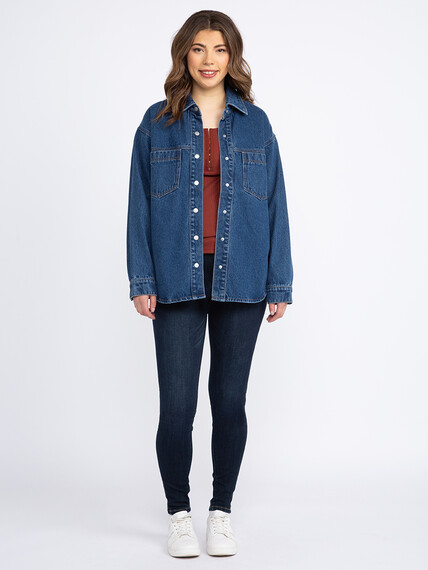 Women's Medium Wash Oversized Denim Shacket Warehouse One