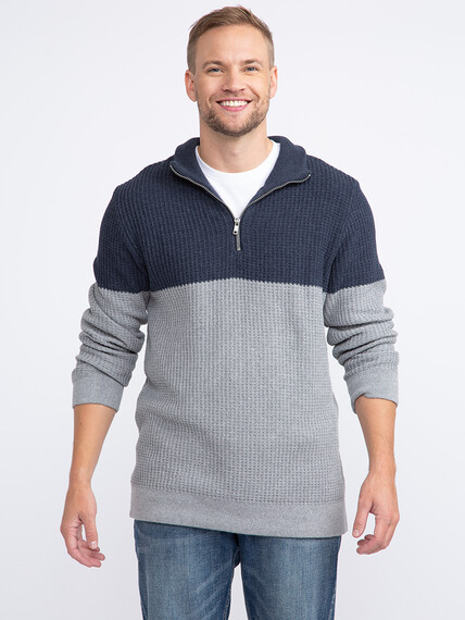 Men's Quarter Zip Colour Block Sweater Image 2
