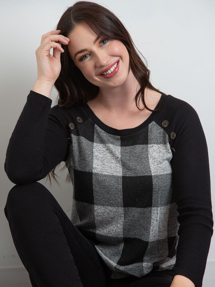 Women's buffalo check sweater hotsell