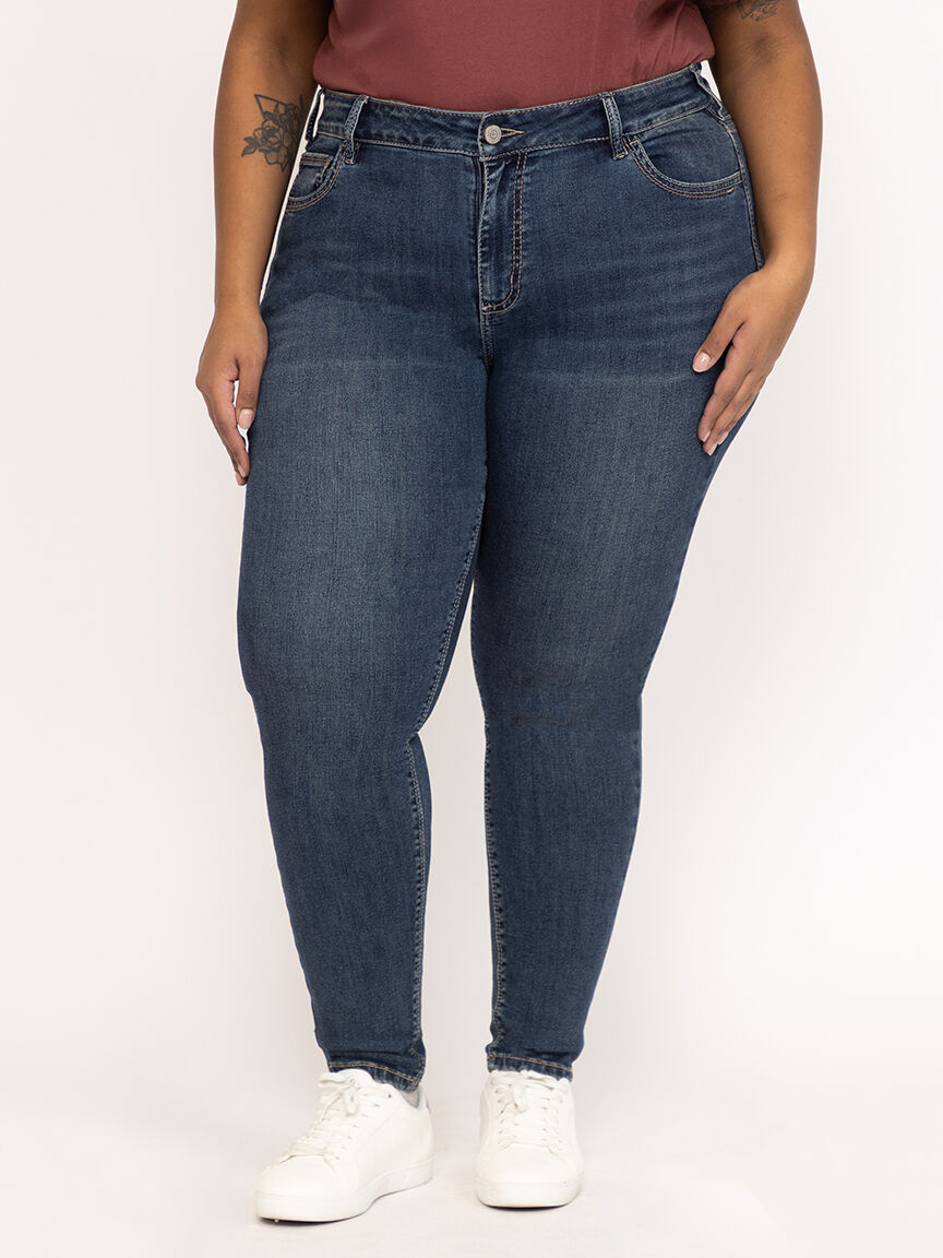 Women's Plus Medium Wash 2 Tone Stitch Skinny Jeans