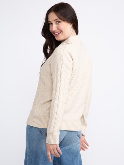 Women's Collared Cable Knit Sweater