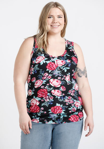 Women's Floral Side Ruched Tank Image 1
